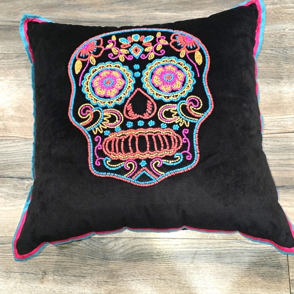 Magaschoni Home SugarSkull Colorful Beaded Pillow - Picture 1 of 9